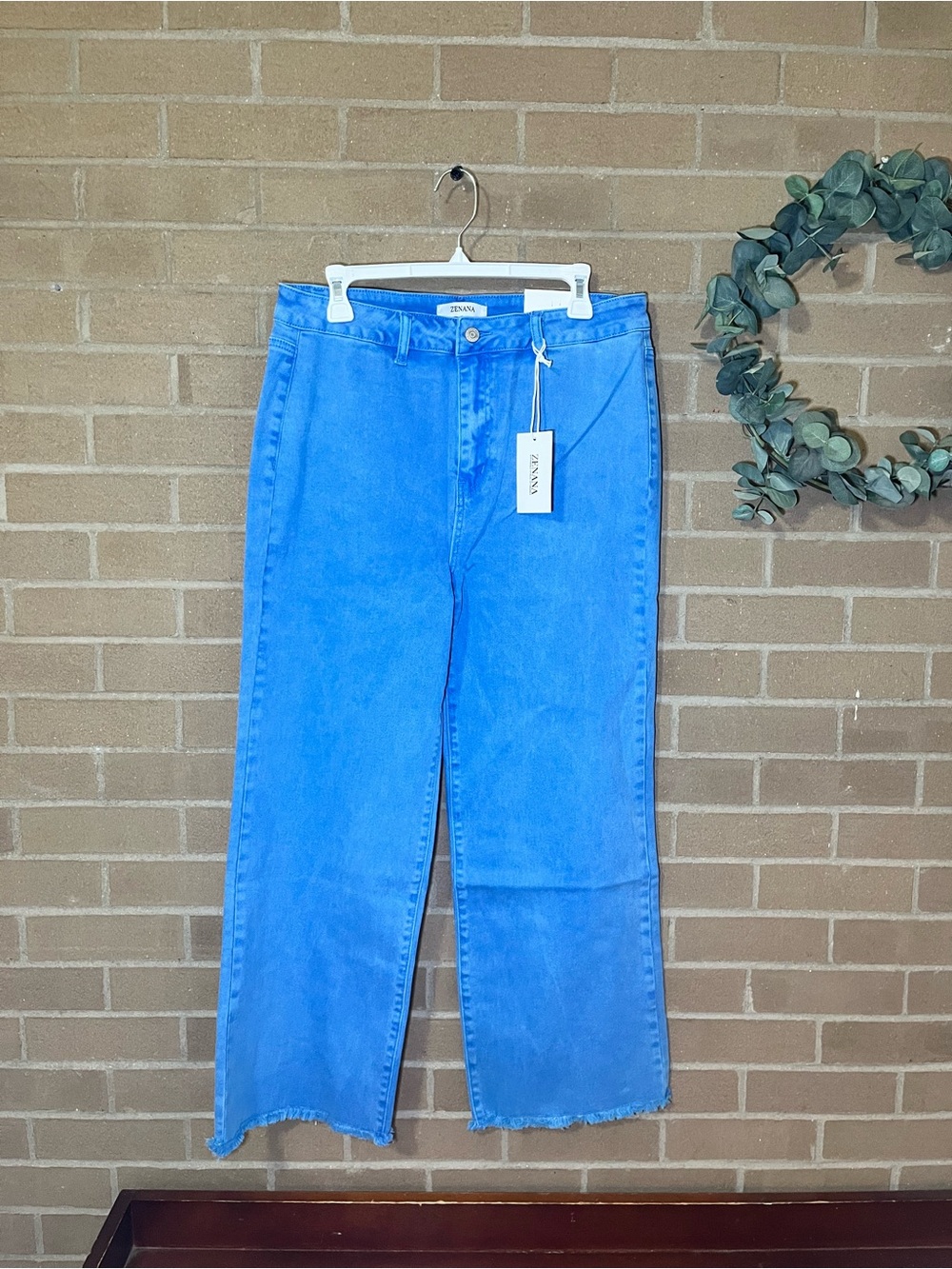 Zenana Outfitters Bright Blue Cropped Wide-Leg Jeans